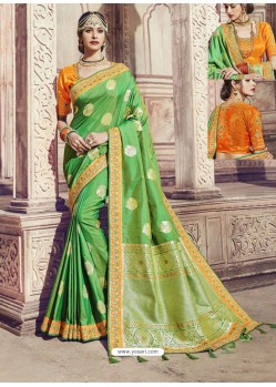 Green Heavy Banarasi Silk Party Wear Saree