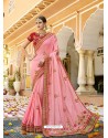 Light Pink Silk Embroidered Party Wear Saree