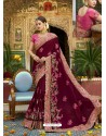 Maroon Silk Embroidered Party Wear Saree