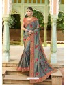 Grey Two Tone Silk Embroidered Party Wear Saree