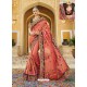 Light Red Two Tone Silk Embroidered Party Wear Saree