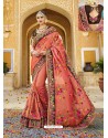 Light Red Two Tone Silk Embroidered Party Wear Saree