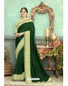Dark Green Chanderi Silk Embroidered Designer Saree