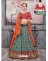 Red And Tealblue Banarasi Silk Heavy Embroidered Designer Lehenga Choli