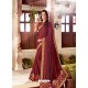 Maroon Silk Satin Thread Embroidered Designer Saree