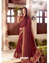 Maroon Silk Satin Thread Embroidered Designer Saree