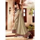 Taupe Silk Satin Thread Embroidered Designer Saree