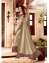 Taupe Silk Satin Thread Embroidered Designer Saree