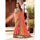 Orange Silk Satin Jari Embroidered Designer Saree