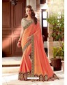 Orange Silk Satin Jari Embroidered Designer Saree