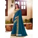 Tealblue Soft Silk Thread Embroidered Designer Saree