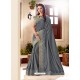 Grey Soft Silk Thread Embroidered Designer Saree