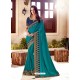 Turquoise Silk Satin Thread Embroidered Designer Saree