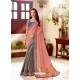 Peach And Grey Soft Silk Thread Embroidered Designer Saree