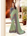 Sea Green Soft Silk Jari Embroidered Designer Saree