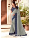 Light Grey Soft Silk Stone Worked Designer Saree