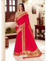 Red Silk Satin Thread Embroidered Designer Saree