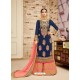 Navy And Peach Faux Georgette Heavy Embroidered Sarara Suit