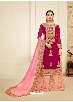 Rose Red And Pink Faux Georgette Heavy Embroidered Sarara Suit