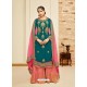 Teal And Pink Faux Georgette Heavy Embroidered Sarara Suit