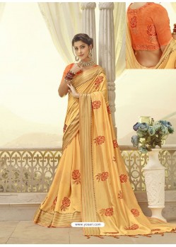 Yellow Silk Resham Work Designer Saree