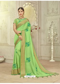 Green Silk Resham Work Designer Saree