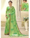 Parrot Green Silk Resham Work Designer Saree