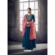 Teal Blue Muslin Embroidered Floor Length Suit