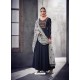 Navy Blue Muslin Embroidered Floor Length Suit