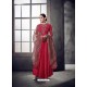 Red Muslin Embroidered Floor Length Suit