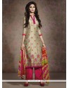 Glorious Beige And Pink Chanderi Salwar Suit