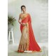 Red And Cream Georgette Silk Stone Embroidered Party Wear Saree