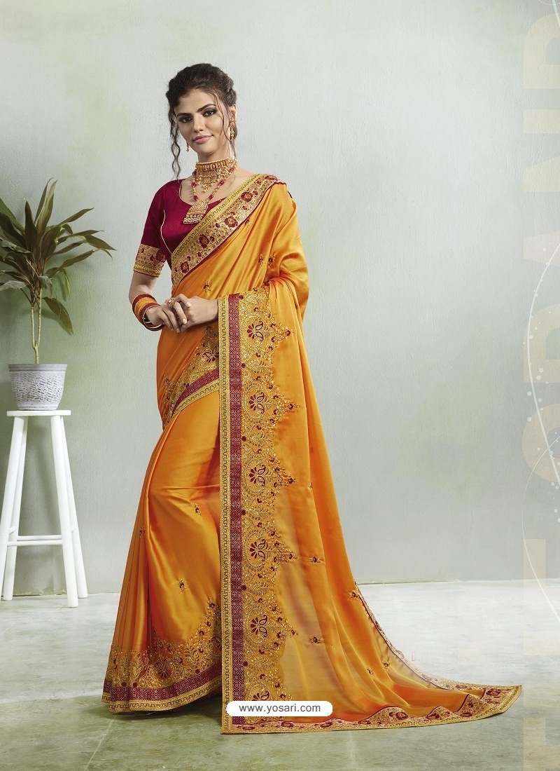 yellow party wear saree
