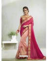 Rose Red And Pink Vichitra Silk Georgette Stone Embroidered Party Wear Saree