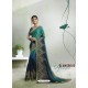 Teal And Navy Rangoli Georgette Stone Embroidered Party Wear Saree