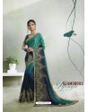 Teal And Navy Rangoli Georgette Stone Embroidered Party Wear Saree