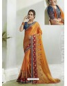 Mustard Two Tone Georgette Stone Embroidered Party Wear Saree