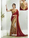 Maroon And Gold Georgette Silk Stone Embroidered Party Wear Saree