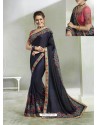 Navy Blue Rangoli Georgette Stone Embroidered Party Wear Saree