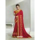 Red Chinon Silk Stone Embroidered Party Wear Saree