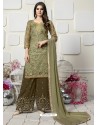 Olive Green Organza Heavy Embroidered Plazzo Suit