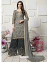 Grey Organza Heavy Embroidered Plazzo Suit