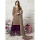Light Brown And Purple Organza Heavy Embroidered Plazzo Suit