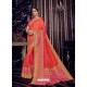 Orange Silk Jacquard Pallu Work Designer Saree