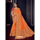 Orange And Gold Silk Jacquard Pallu Work Designer Saree