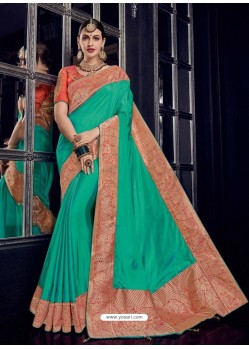 Jade Green Silk Jacquard Pallu Work Designer Saree