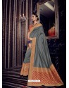 Grey Silk Jacquard Pallu Work Designer Saree