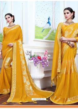 Yellow New Pathan Printed Designer Saree