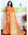 Orange New Pathan Printed Designer Saree