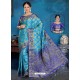 Turquoise Art Silk Jacquard Worked Designer Saree